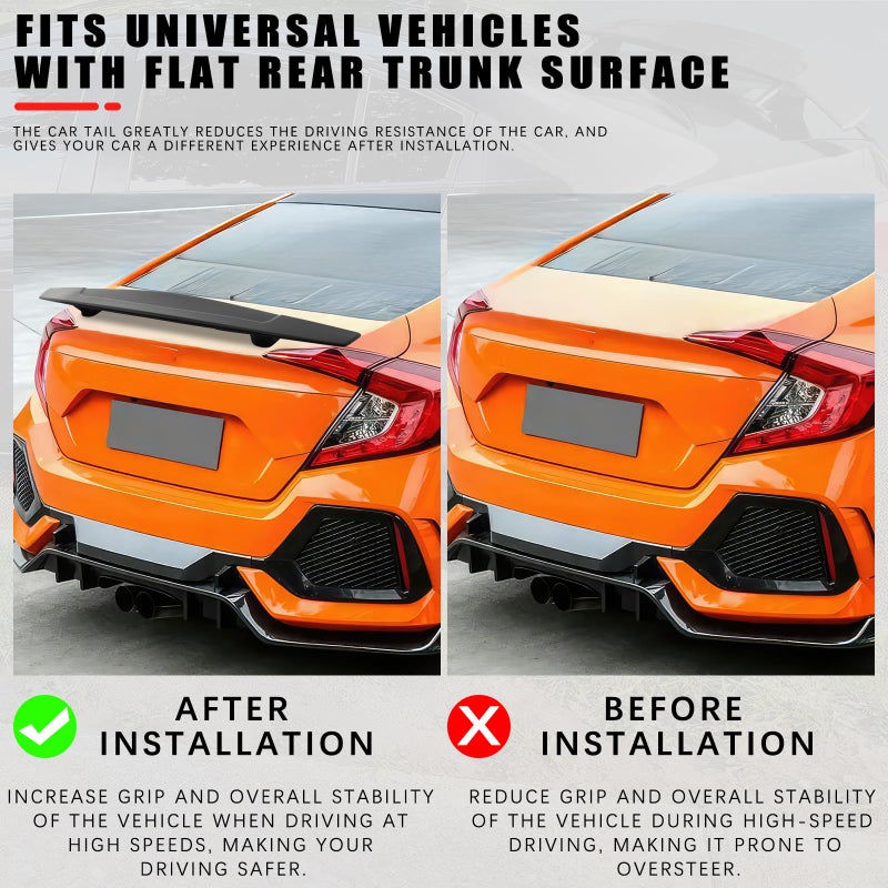 JMTBNO 46Inch Universal Rear Spoiler, Black Sport Style Racing Spoiler Truck Wing Lightweight,Rear Trunk Spoiler Wing Lid Tail Deck Spoiler Fit for Sedan Coupe Hatchback - Image 4