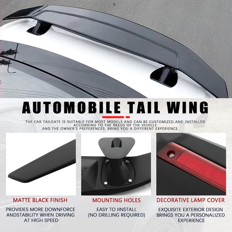JMTBNO 46Inch Universal Rear Spoiler, Black Sport Style Racing Spoiler Truck Wing Lightweight,Rear Trunk Spoiler Wing Lid Tail Deck Spoiler Fit for Sedan Coupe Hatchback - Image 5