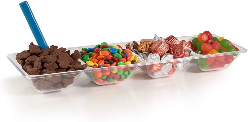 Exquisite 6 Count clear Plastic Compartment Tray For Parties Heavy Duty Serving Tray With Compartments For Food Disposable Sectional Party Trays And Platters 7 In X 16 In Candy Dish