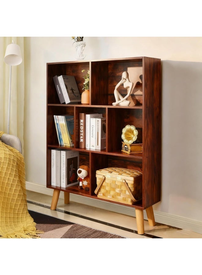 أنفانكي Anvanke 3-Tier Rustic Brown Cube Bookshelf  Mid-Century Retro Wood Freestanding Open Bookshelf  منظم التخزين لغرفة النوم مكتب غرفة المعيشة - Image 5