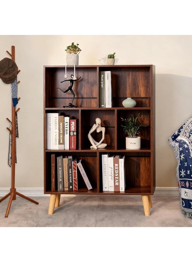أنفانكي Anvanke 3-Tier Rustic Brown Cube Bookshelf  Mid-Century Retro Wood Freestanding Open Bookshelf  منظم التخزين لغرفة النوم مكتب غرفة المعيشة - Image 4