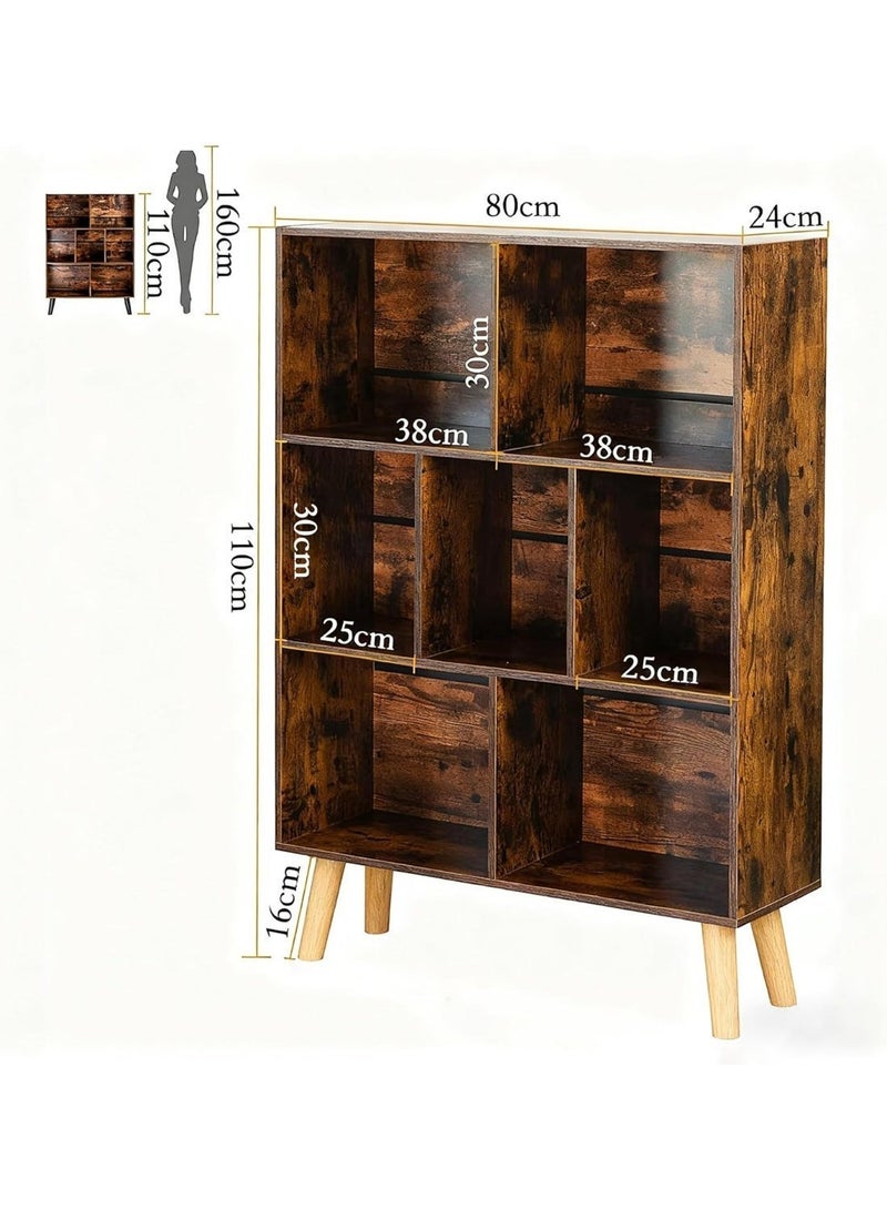 أنفانكي Anvanke 3-Tier Rustic Brown Cube Bookshelf  Mid-Century Retro Wood Freestanding Open Bookshelf  منظم التخزين لغرفة النوم مكتب غرفة المعيشة - Image 2