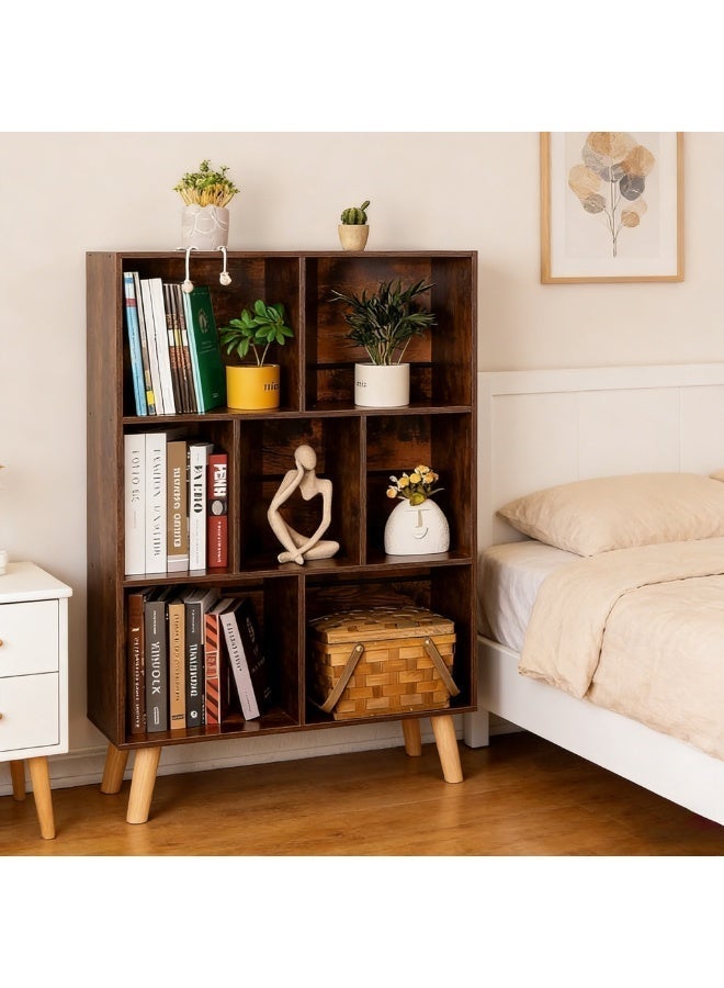 أنفانكي Anvanke 3-Tier Rustic Brown Cube Bookshelf  Mid-Century Retro Wood Freestanding Open Bookshelf  منظم التخزين لغرفة النوم مكتب غرفة المعيشة - Image 3
