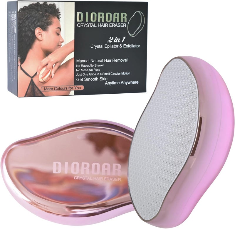 DIOROAR ممحاة الشعر الكريستالية، مزيل الشعر الكريستالي المطور، جهاز إزالة الشعر بالنانو الزجاجي الفيزيائي، مزيل الشعر غير المؤلم ومقشر للبشرة للحصول على بشرة ناعمة حريرية سريعة (وردي فاتح) - Image 1