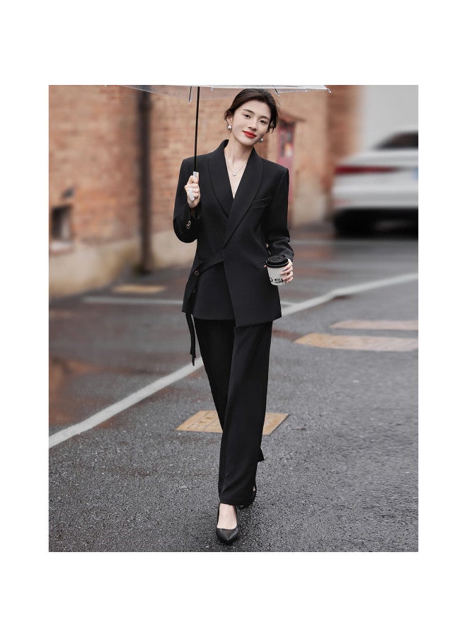 Dme Classic Buttoned Suit Set For Women, Spring/autumn Business Suit With Concealed Button Jacket And Slim Fit Trousers - Image 5