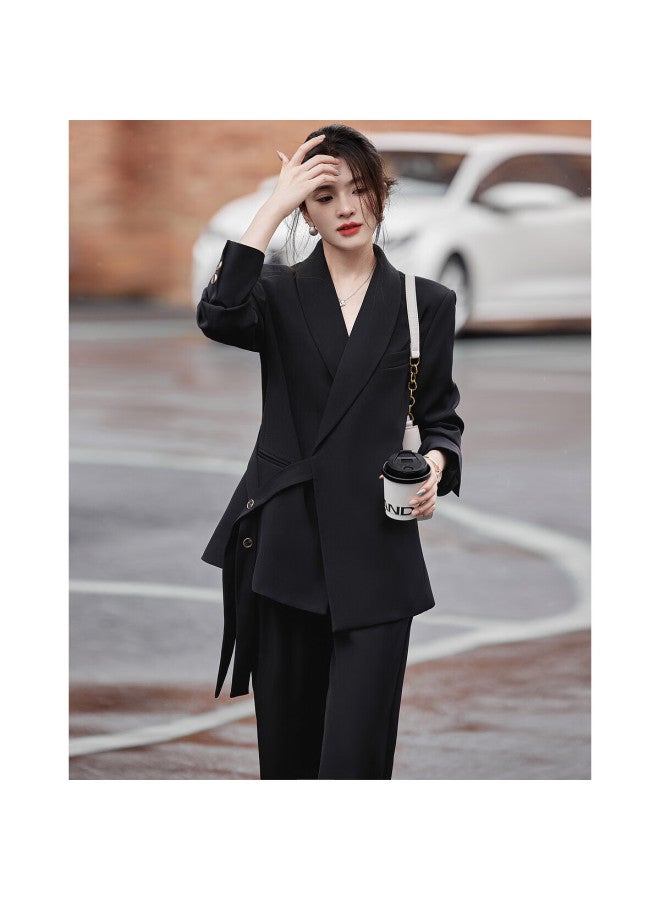 Dme Classic Buttoned Suit Set For Women, Spring/autumn Business Suit With Concealed Button Jacket And Slim Fit Trousers - Image 4