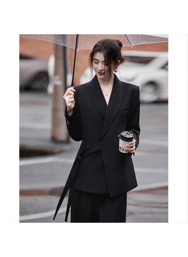Dme Classic Buttoned Suit Set For Women, Spring/autumn Business Suit With Concealed Button Jacket And Slim Fit Trousers - Image 3