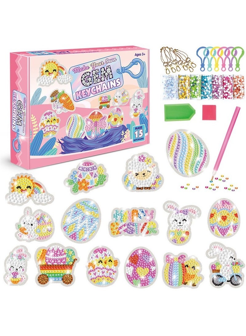 دايتويز 15 قطعة من سلاسل مفاتيح من الأحجار الكريمة والفنون والحرف اليدوية للأطفال من سن 8 إلى 12 سنة، مجموعات سلاسل مفاتيح من الماس حسب الأرقام، ألعاب وهدايا من الفسيفساء للفتيات من سن 3 إلى 5 سنوات و4 إلى 6 سنوات و6 إلى 8 سنوات - Image 1