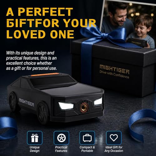 MIGHTIGER Portable Tire Inflator Car-Shaped Air Pump with Bluetooth, High-capacity Battery, Power Wireless Air Compressor with Built-in Speaker, Fast Inflation for All Types of Tires, Balls, and Toys - Image 2