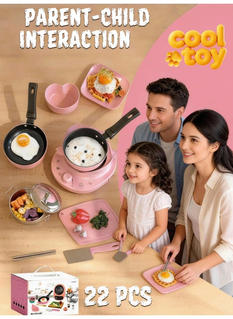 22 قطعة مجموعة ألعاب المطبخ التخيلي، أدوات اللعب الدورانية للألعاب الداخلية للأطفال، أفضل هدية للأطفال. - Image 3