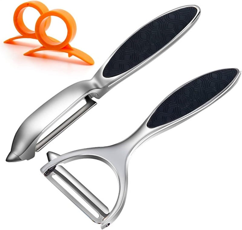 Leaflai Vegetable Peeler, Potato Peelers for Kitchen Stainless Steel Multi-function Set Fruit Peeler For Kitchen and Household Tools Y & I Shape Swivel Blades with ​2 Orange Citrus Peelers - Image 1