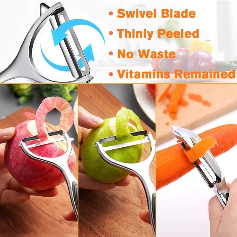 Leaflai Vegetable Peeler, Potato Peelers for Kitchen Stainless Steel Multi-function Set Fruit Peeler For Kitchen and Household Tools Y & I Shape Swivel Blades with ​2 Orange Citrus Peelers - Image 3
