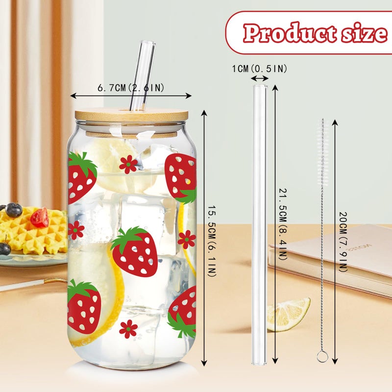 Mason Life Coquette Cute Glass Cup with Lids and Straws 4Pack 18oz Drinking Smoothie Tumbler Cherry Strawberry Mushroom Bow Valentines Day Gift Cup for Mother's Gift Girls Sister - Image 2