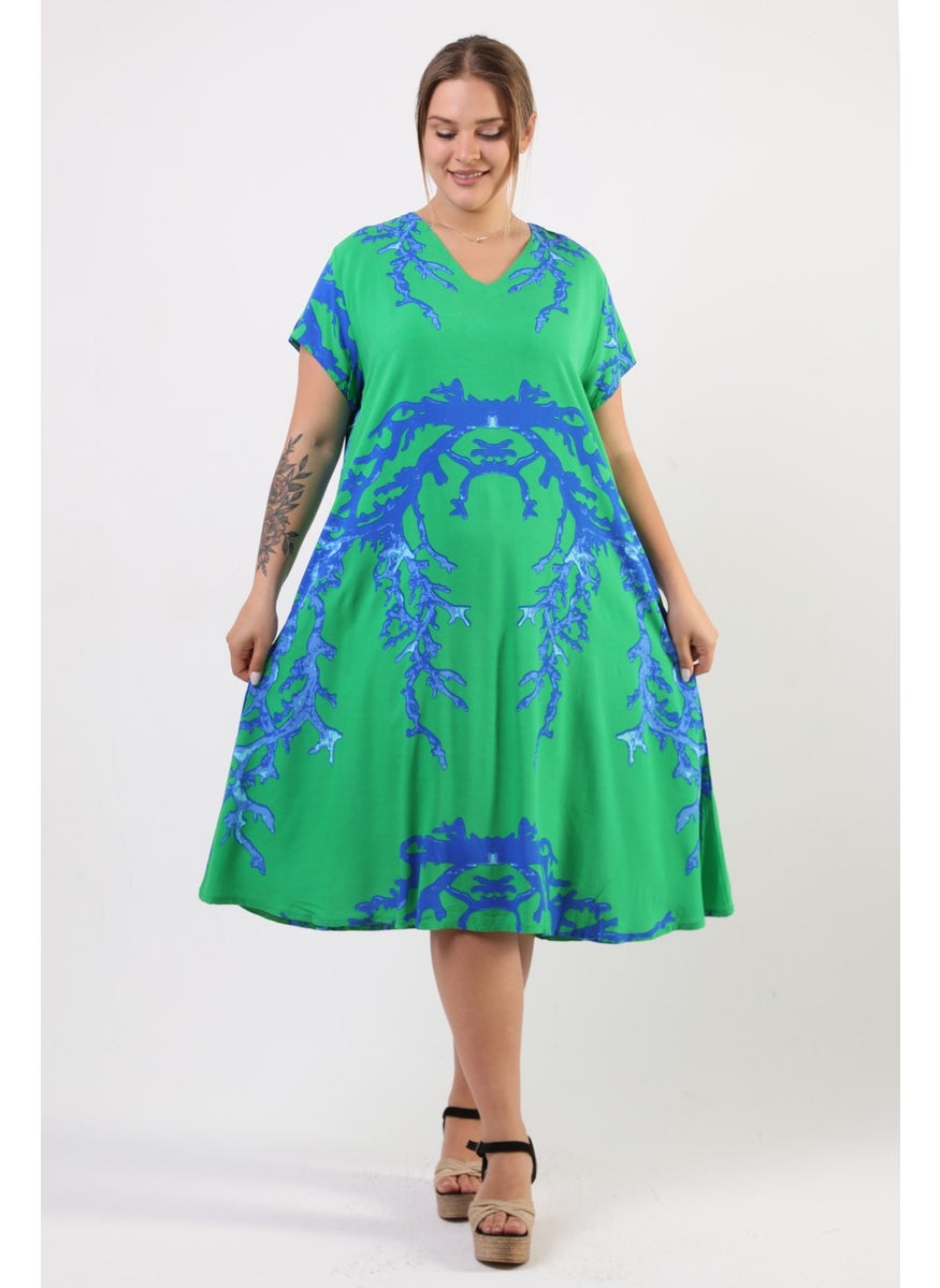Likapa Summer Plus Size Viscose V Neck Short Sleeve Dress 2688  - Image 1