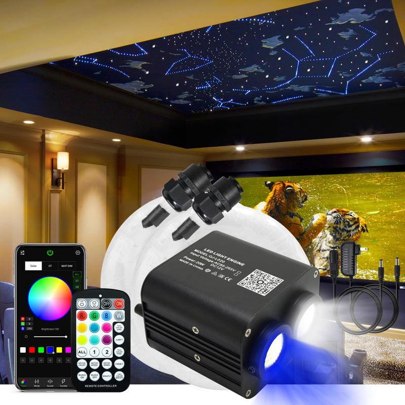 AKEPO 20W DualHead APP Twinkle RGBW Fiber Optic Lights Sound Activated Fiber Optic Star Ceiling Light Kit 1300pcs 003in 131ft4m Fiber Strands for Car Headliner StarHome