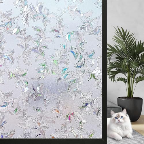 WALLTON Privacy Vinyl Frosted Window Film Glass Sticker Self-Adhesive Film Tint Wallpaper Opaque Sheet for Glass Privacy Cover Window, Door, Office, Home.| Anti-UV. (24x36 Inch, Coriander Leaves) - Image 1