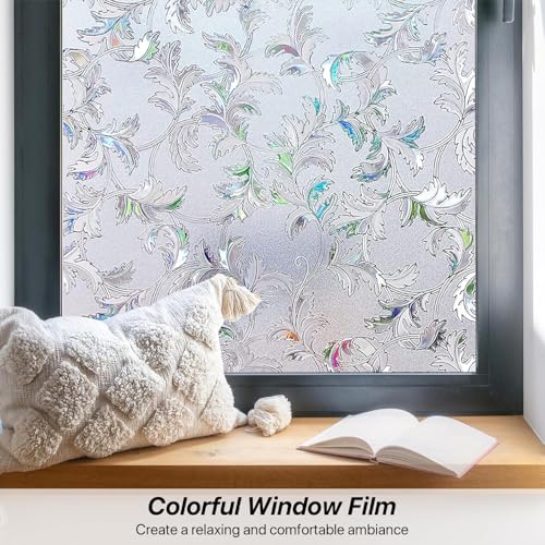 WALLTON Privacy Vinyl Frosted Window Film Glass Sticker Self-Adhesive Film Tint Wallpaper Opaque Sheet for Glass Privacy Cover Window, Door, Office, Home.| Anti-UV. (24x36 Inch, Coriander Leaves) - Image 3
