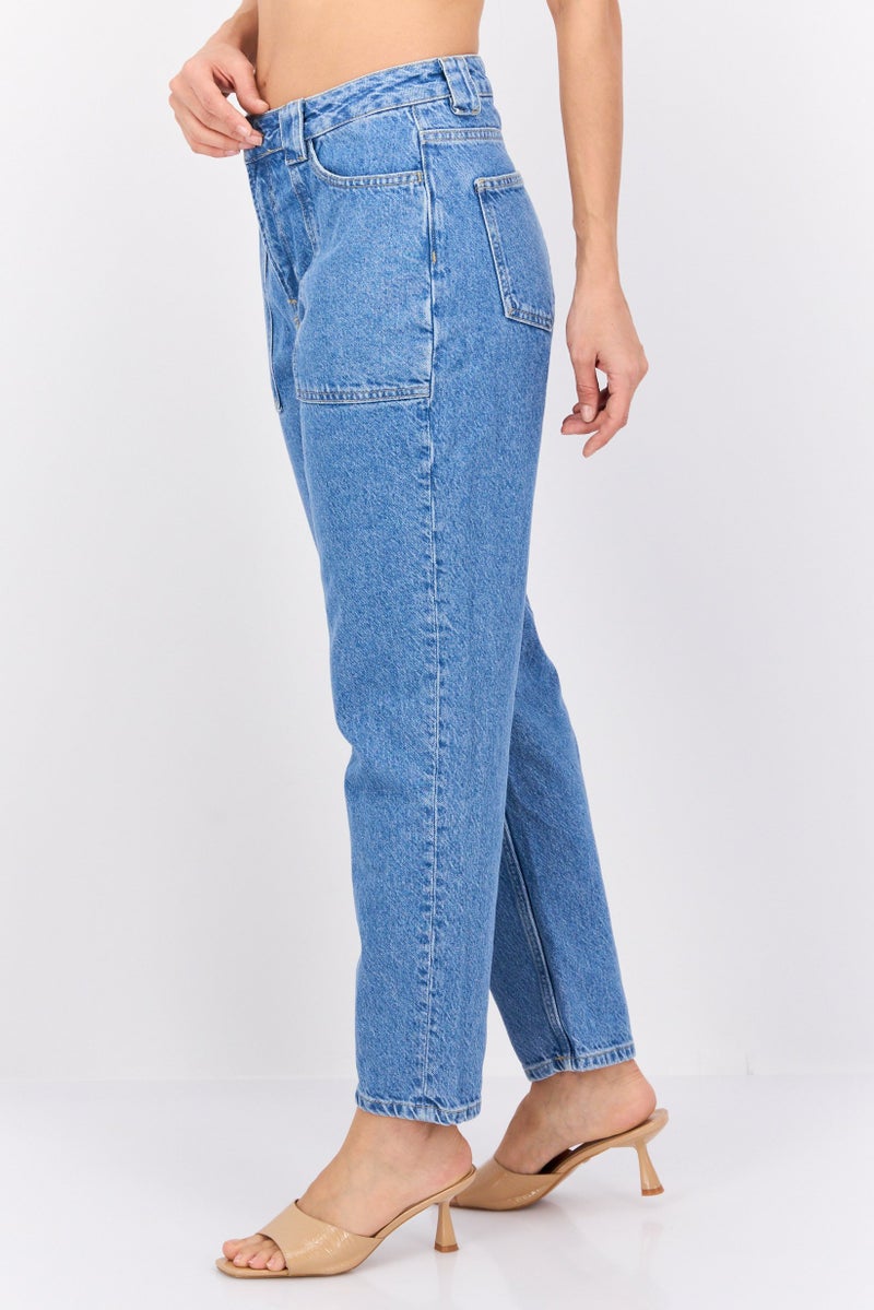 NAH/ Studio Women Mom Fit Mid Rise Straight Leg No Stretch Jeans, Mid Blue - Image 3