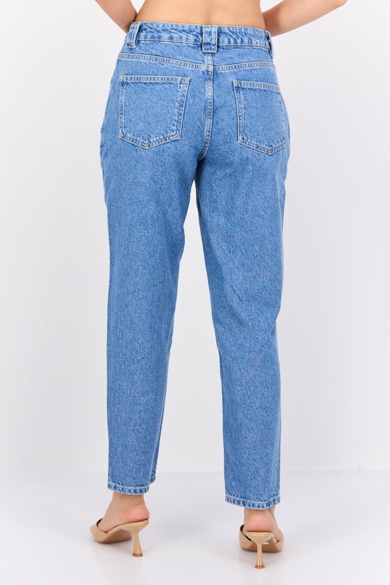 NAH/ Studio Women Mom Fit Mid Rise Straight Leg No Stretch Jeans, Mid Blue - Image 4