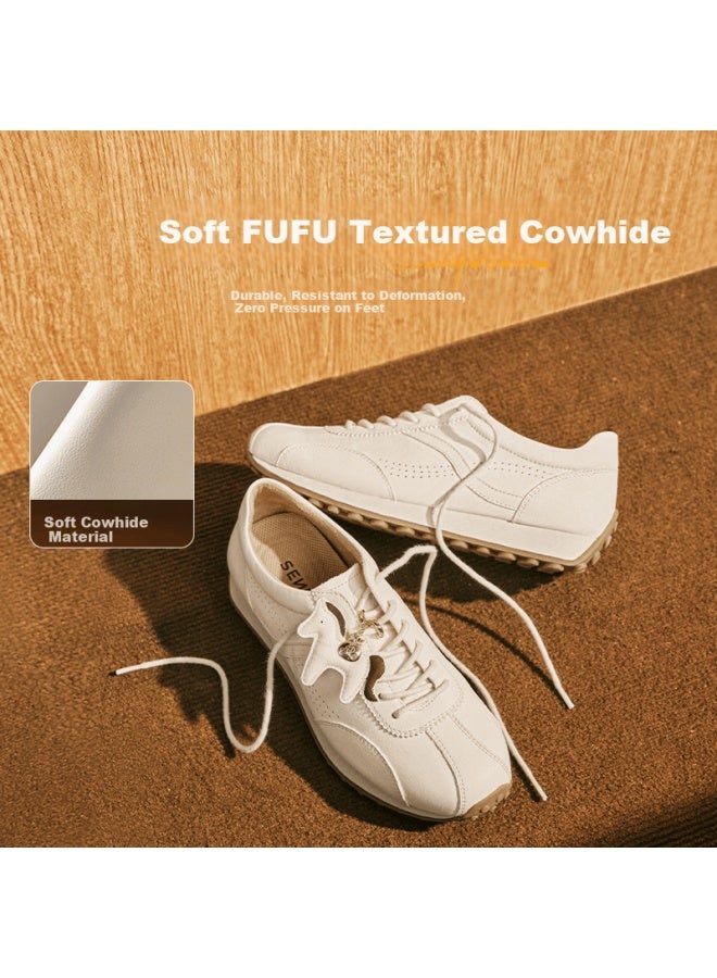 Senda a Little Pony Agan Shoes Women Spring New Cowhide Mall Same Style German Training Casual Shoes Beige 37 - Image 1