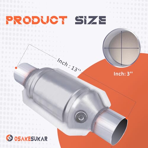 Osakesukar 3" Universal Catalytic Converter 3 Inch Inlet/Outlet High Flow Catalytic Converter with Heat Shield and O2 Port (3") - Image 3