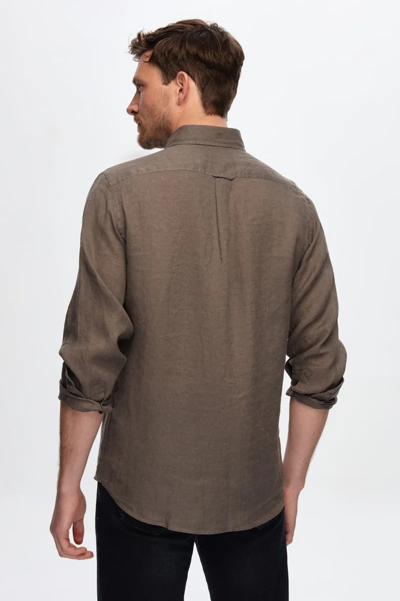 دي أس دامات D'S Groom Slim Fit Anthracite Plain Linen Shirt 0DC02SG12227M