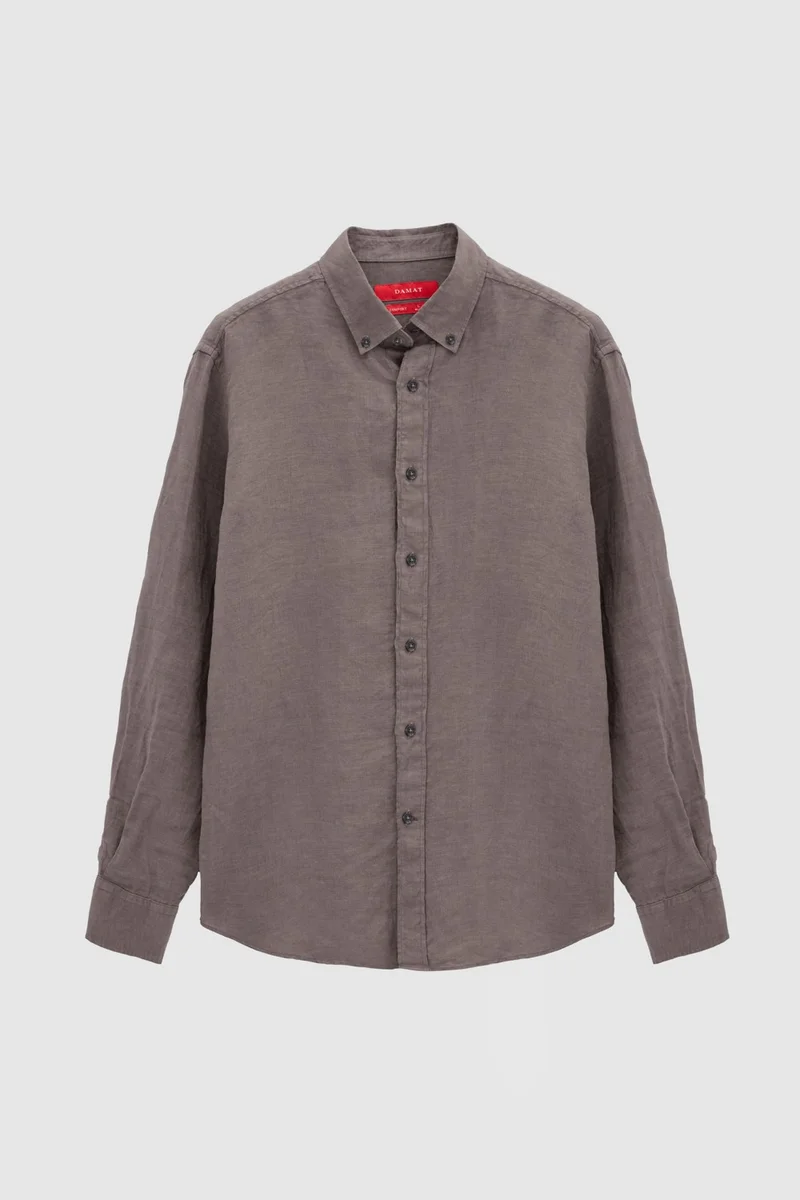 دي أس دامات D'S Groom Slim Fit Anthracite Plain Linen Shirt 0DC02SG12227M