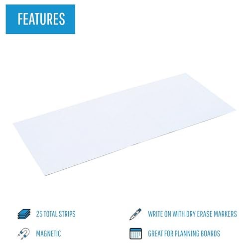 MasterVision شرائط شريط المسح الجاف المغناطيسي من ماستر فيجن، 7/8 × 2 بوصة، أبيض، 25 قطعة - Image 3