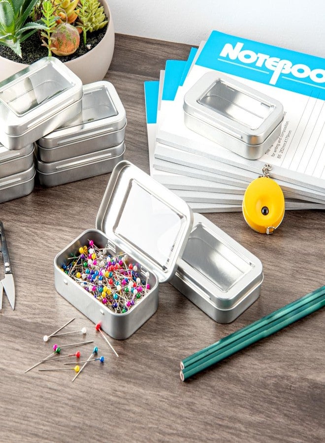 Restaurantware-RW Base 4.5 Ounce Rectangular Tin Containers, 10 Durable Tin Boxes With Lids - Clear Window Lids, Rounded Edges, Silver Storage Containers, Customizable, Fits Mints, Or Pills - Image 4