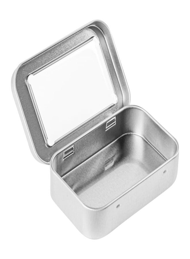 Restaurantware-RW Base 4.5 Ounce Rectangular Tin Containers, 10 Durable Tin Boxes With Lids - Clear Window Lids, Rounded Edges, Silver Storage Containers, Customizable, Fits Mints, Or Pills - Image 2