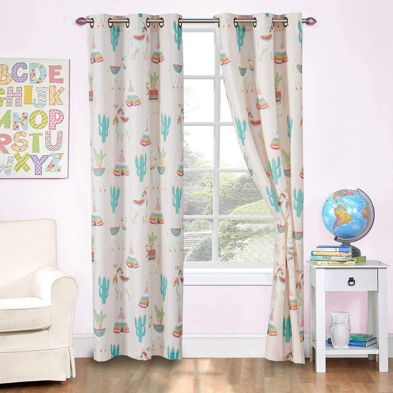 Kids Zone Home Linen 2 Panel Curtain Set with Grommet for Boys Girls Teens Bedroom Multicolor Set Llama Cactus Tee Pee Multi Color