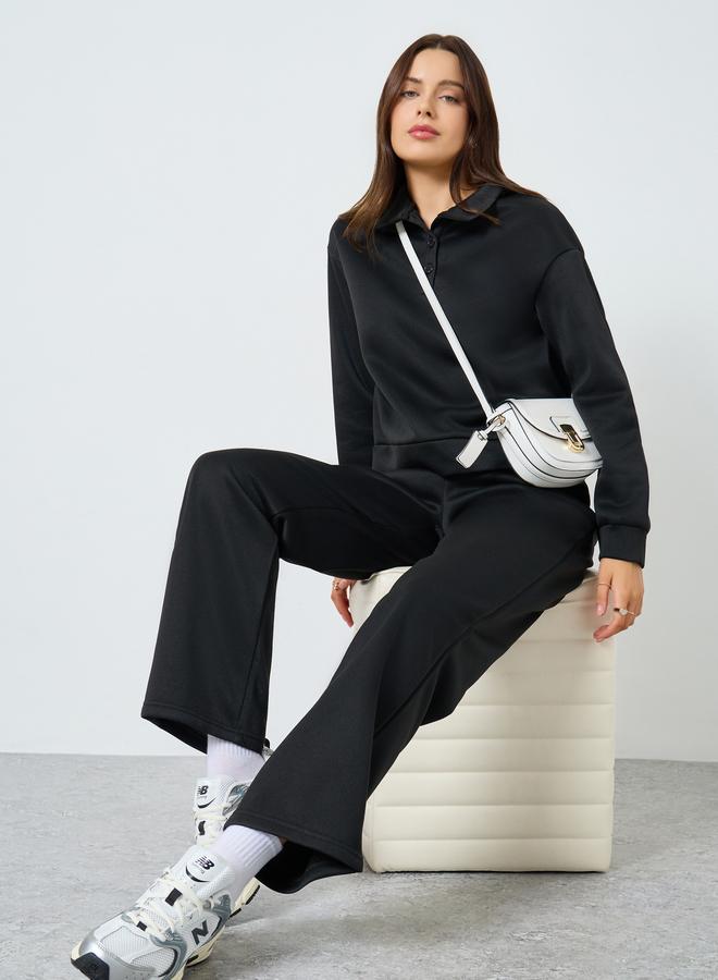 ستايلي طقم منسق من سويت شيرت بأزرار وجوغر - Image 1