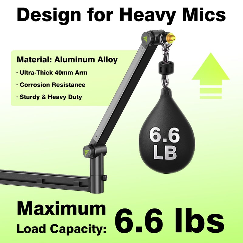 AA AUDIO ACCESSORY Low Profile Boom Arm (Design for Heavy Mic) 6.6lbs Load Capacity, Stable Gear Lock Structure Never Sags, Metal Microphone Stand Desk Mount for Shure SM7B MV7+, Blue Yeti,Rode PodMic - Image 2