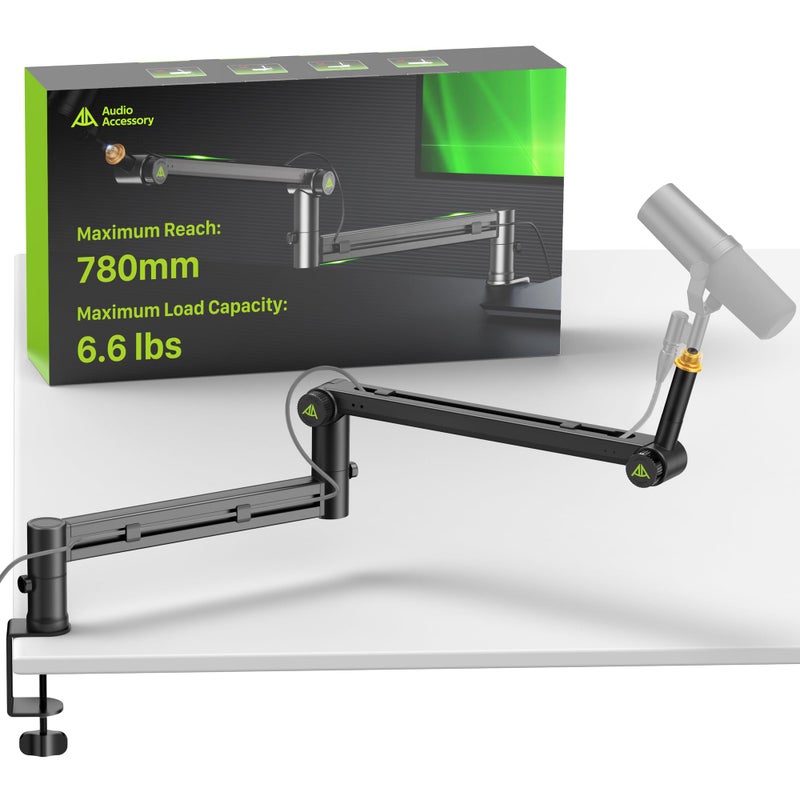 AA AUDIO ACCESSORY Low Profile Boom Arm (Design for Heavy Mic) 6.6lbs Load Capacity, Stable Gear Lock Structure Never Sags, Metal Microphone Stand Desk Mount for Shure SM7B MV7+, Blue Yeti,Rode PodMic - Image 1