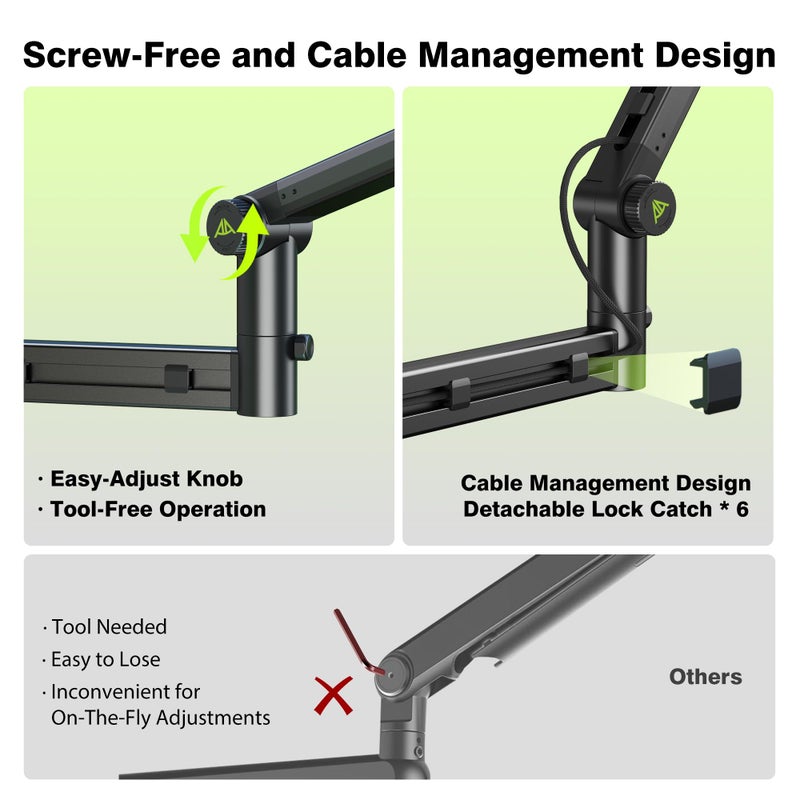 AA AUDIO ACCESSORY Low Profile Boom Arm (Design for Heavy Mic) 6.6lbs Load Capacity, Stable Gear Lock Structure Never Sags, Metal Microphone Stand Desk Mount for Shure SM7B MV7+, Blue Yeti,Rode PodMic - Image 5