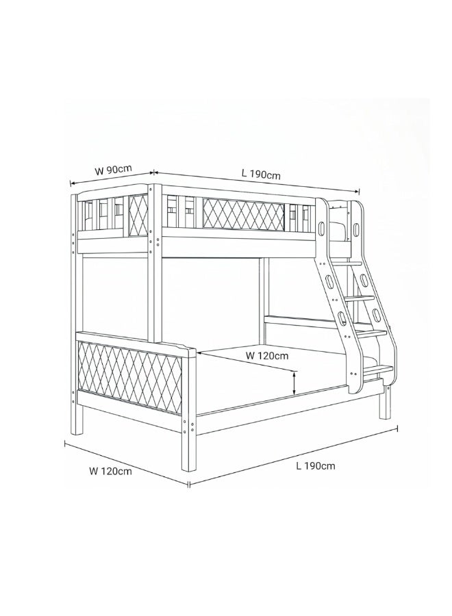ABX HOME ALPS Twin Over Double Bunk Bed 190x90cm (Top) & 190x120cm (Bottom) – Wooden Frame with Ladder & Safety Guardrails - Image 5