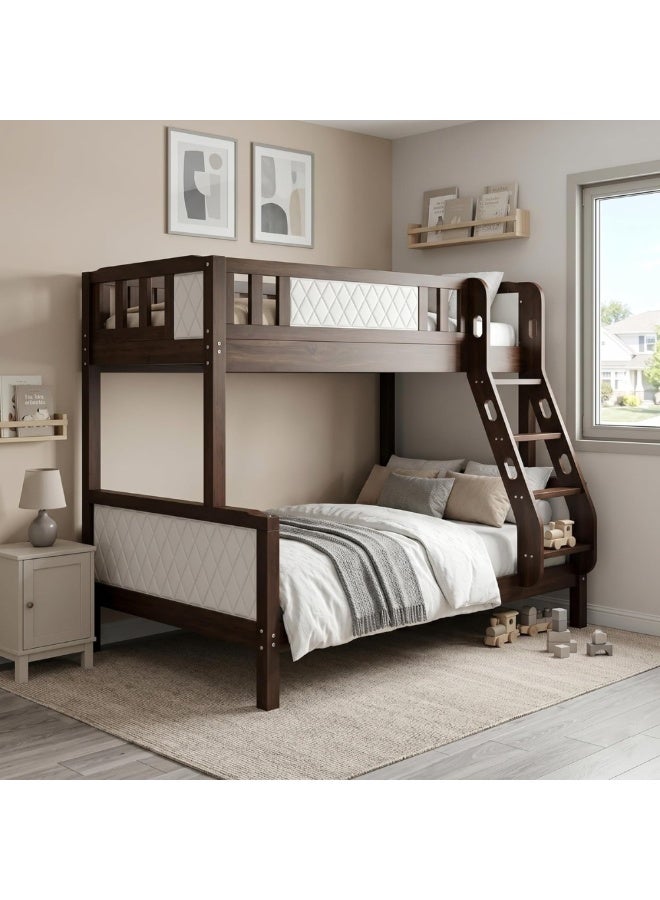 ABX HOME ALPS Twin Over Double Bunk Bed 190x90cm (Top) & 190x120cm (Bottom) – Wooden Frame with Ladder & Safety Guardrails - Image 1