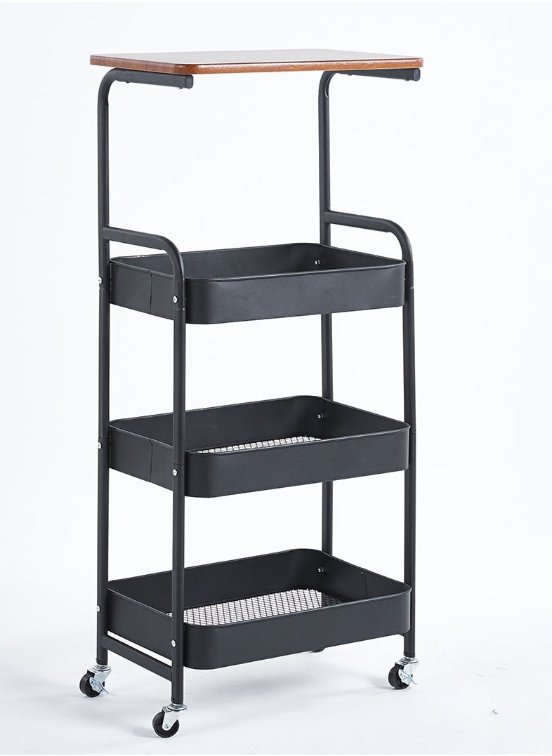 Metal Storage Cart with Table Cart - 4 Tier Rolling Cart, Organizer Cart, with Lockable Wheels, for Living Room, Bathroom, Bedroom, Office, Kitchen (Black)