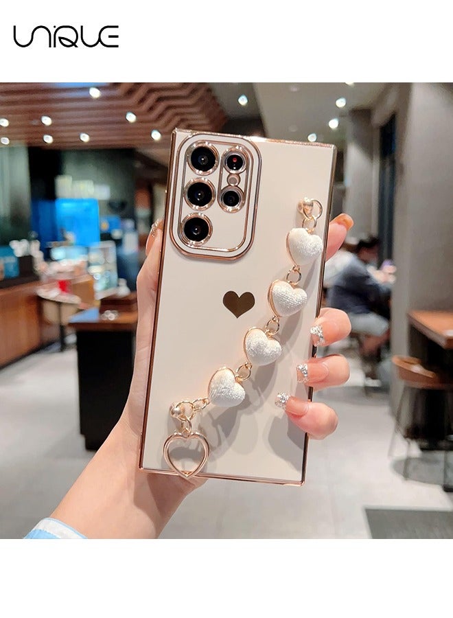 Unique For Samsung Galaxy S23 Ultra 5G Case - Luxury Heart Bracelet - Cute Love Hearts Cover - Camera Protection - Shockproof Bumper - White - Image 1
