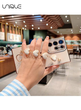 For Samsung Galaxy S23 Ultra 5G Case - Luxury Heart Bracelet - Cute Love Hearts Cover - Camera Protection - Shockproof Bumper - White - view 4