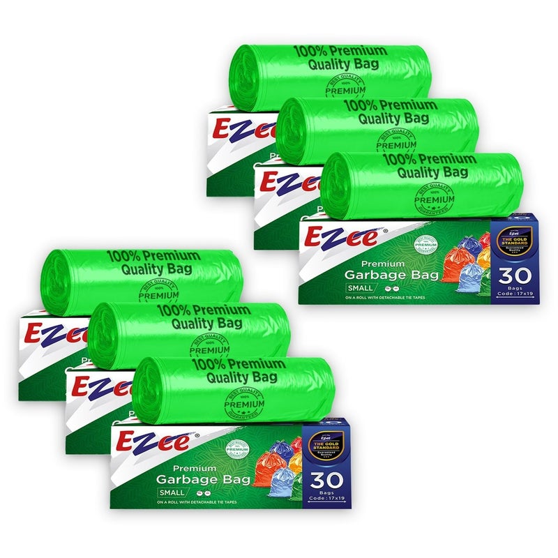 Ezee Disposable Small Garbage Bags/Trash Bags/Dustbin Bags (17 X 19 Inches) Pack of 6 (180 Pieces) 30 Pcs Each Pack - Image 1