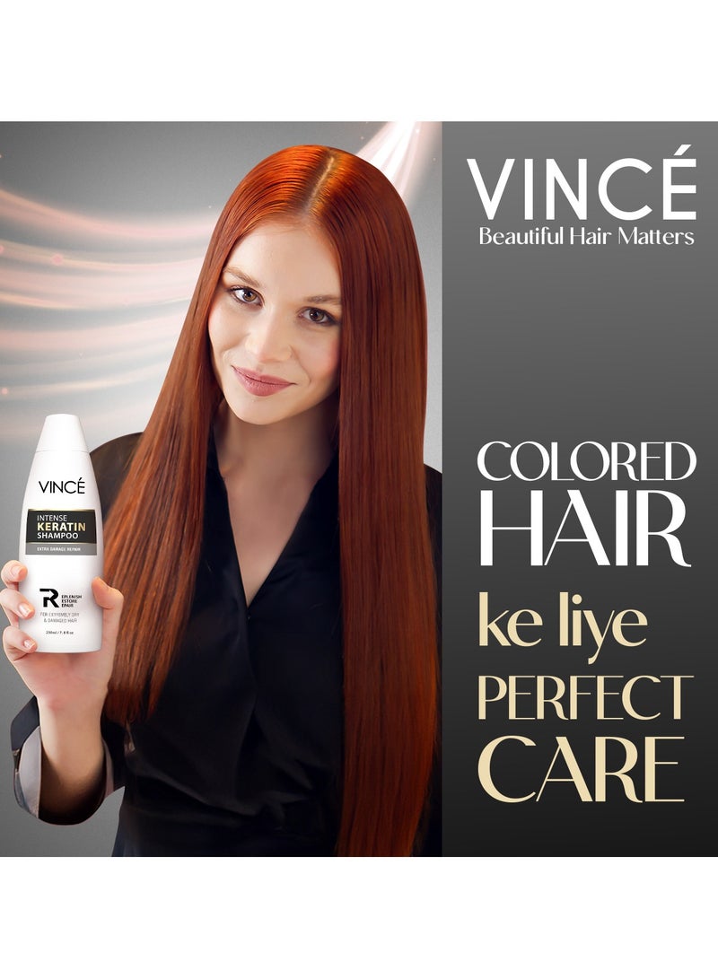 فينس شامبو الكيراتين - ينظف بلطف ويصلح الشعر الجاف والتالف والمجعد - يعالج الشعر المصبوغ أو المعالج بالحرارة - يضيف نعومة ولمعانًا - خالٍ من البارابين، 230 مل - Image 2