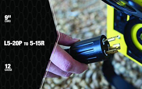 Coleman Cable سلك محول مولد ساوث واير - كابل مضغوط بطول 9 بوصات 12/3 STW - مع قابس قفل دوار ومأخذ فردي - 120 فولت - 15 أمبير - مثالي للمقاولين واحتياجات الطاقة الخارجية - أصفر - Image 4