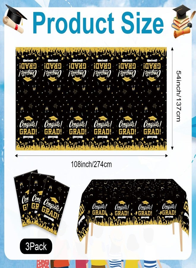 Linsuminn Graduation Tablecloth, 3 Pack Graduation Decorations 2026, Black Gold Graduation Tablecloth Disposable, Plastic Congrats Grad Tablecloth Covers for Class of 2026 Graduation Party Decorations, 108"x54" - Image 2