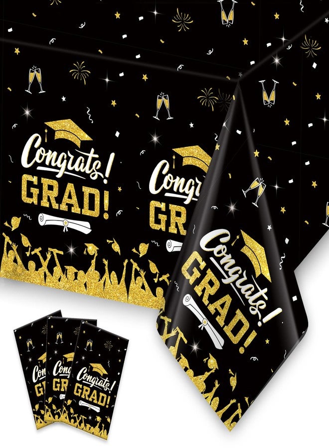 Linsuminn Graduation Tablecloth, 3 Pack Graduation Decorations 2026, Black Gold Graduation Tablecloth Disposable, Plastic Congrats Grad Tablecloth Covers for Class of 2026 Graduation Party Decorations, 108"x54" - Image 1