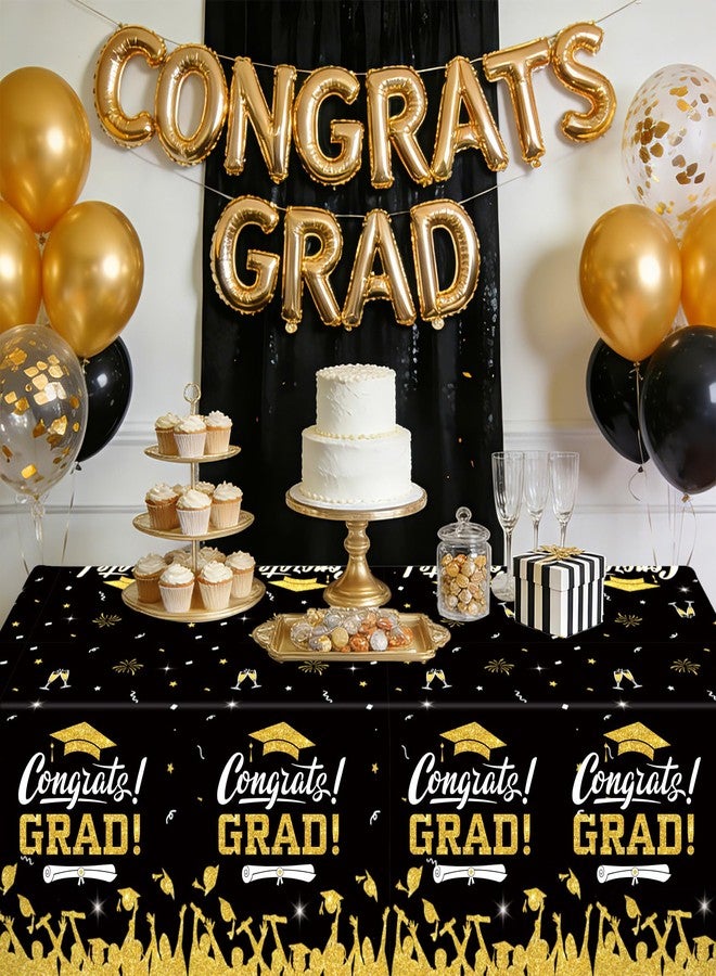 Linsuminn Graduation Tablecloth, 3 Pack Graduation Decorations 2026, Black Gold Graduation Tablecloth Disposable, Plastic Congrats Grad Tablecloth Covers for Class of 2026 Graduation Party Decorations, 108"x54" - Image 5