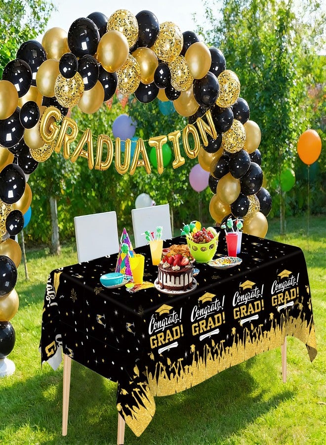 Linsuminn Graduation Tablecloth, 3 Pack Graduation Decorations 2026, Black Gold Graduation Tablecloth Disposable, Plastic Congrats Grad Tablecloth Covers for Class of 2026 Graduation Party Decorations, 108"x54" - Image 4