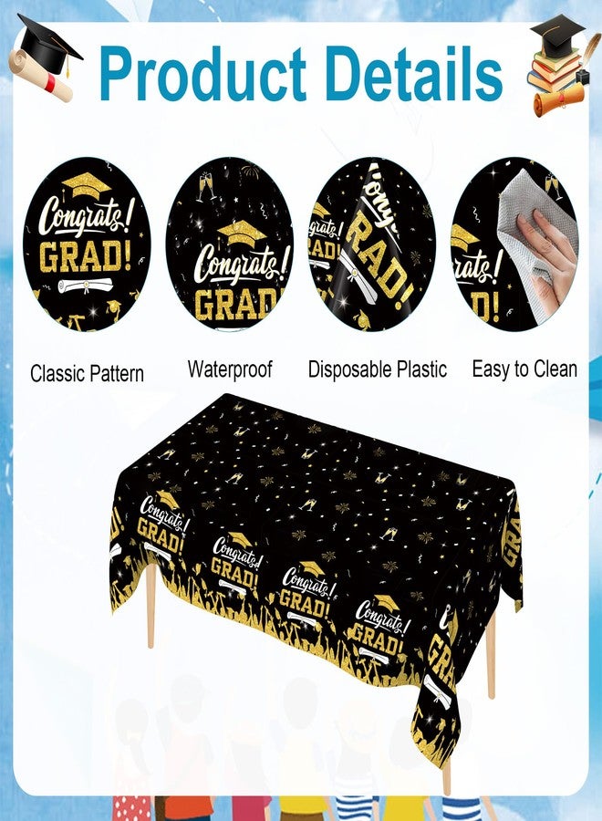 Linsuminn Graduation Tablecloth, 3 Pack Graduation Decorations 2026, Black Gold Graduation Tablecloth Disposable, Plastic Congrats Grad Tablecloth Covers for Class of 2026 Graduation Party Decorations, 108"x54" - Image 3