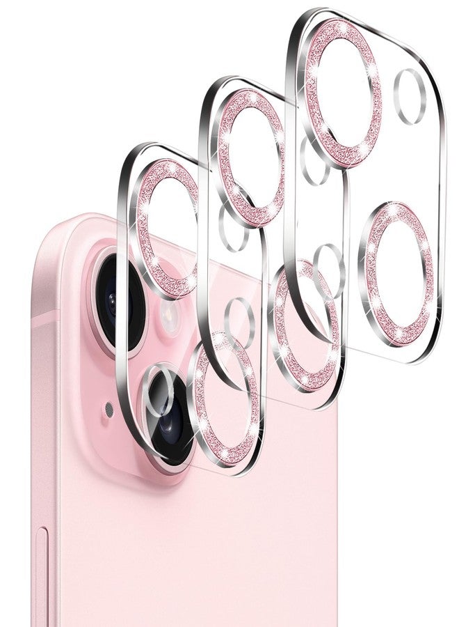 Dengduoduo 【3 Pack】 Tempered Glass Camera Lens Protector for iPhone 15 6.1" & for iPhone 15 Plus 6.7", Bling Glitter, Ultra HD, 9H Hardness, Anti-Scratch, Case Friendly, Easy to Install - Image 1