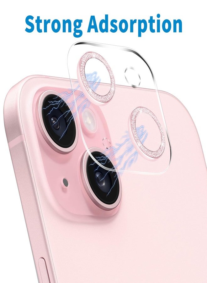 Dengduoduo 【3 Pack】 Tempered Glass Camera Lens Protector for iPhone 15 6.1" & for iPhone 15 Plus 6.7", Bling Glitter, Ultra HD, 9H Hardness, Anti-Scratch, Case Friendly, Easy to Install - Image 4